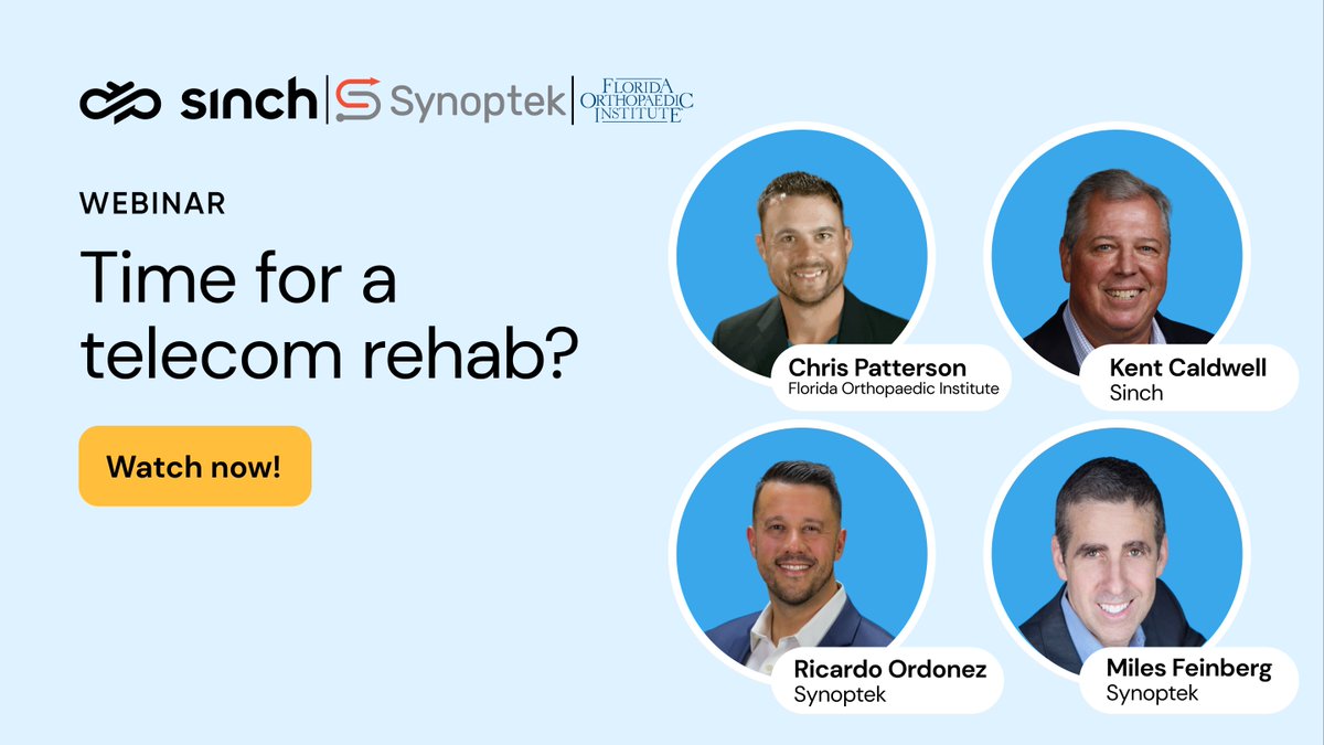 Time for #telecom rehab?  

Check out our on-demand webinar and hear how a growing healthcare org overcame #M&amp;A challenges with Teams voice. hi.sinch.com/f57l50L8wp6

#customerexperience #wearesinch #synoptek #floridaortho