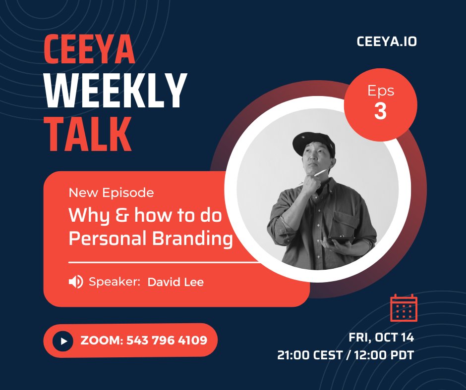 ceeyahello's tweet photo. As for “Ceeya Weekly Talk” this week, we will invite @DjTeknokid who will share “Why/How to do personal branding”
When: October 14th Friday 21:00 CEST / 12:00 PDT / 15:00 EDT
https://t.co/gCBRf2yIOB
#share #personalbranding #ceeya #branding #websitebuilder https://t.co/2RUERwQ9EM