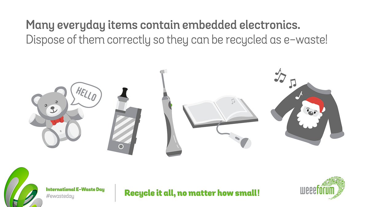 WEEEIreland's tweet photo. October 14th is International E-Waste Day, that aims to help raise awareness of WEEE recycling! ♻️

Did you know many everyday items contain embedded electronics? 
For info on where you can recycle https://t.co/ENV0BUDjzR

Recycle it all, no matter how small! ♻️
#IEWD
@ForumWeee https://t.co/geavrPxWKM