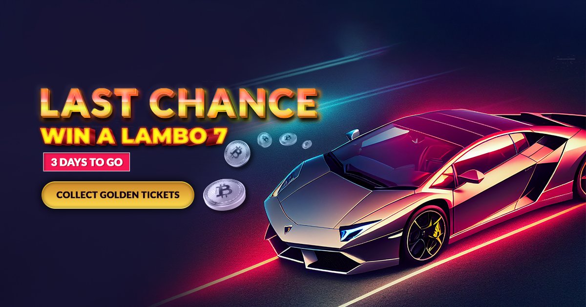 freebitco's tweet photo. Win a Lambo 7 Is Coming to an End...

With just over 3 days left, the #BiggestGiveawayInCrypto is racing towards an exciting conclusion.

It's your LAST CHANCE to stake a claim!

#FreeBitcoin #Bitcoin #BTC #Lambo #WinALambo #Lamborghini #Crypto https://t.co/5pRPE7Vgi1