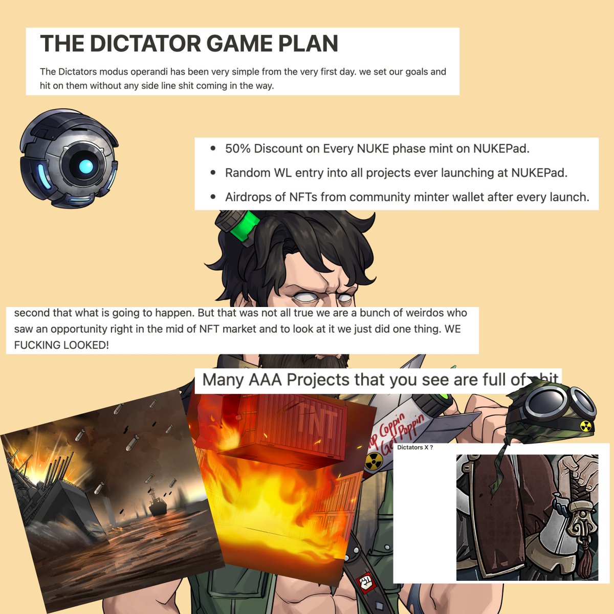 Dictators NFT is gearing up for the big launches this quarter by expanding the community, art upgrade, NUKEPad v1.0 and Hydrogen rollout. We intend to only recognize users on the PoP framework for the whitelisting and eligibility for Dictators-offered utility.