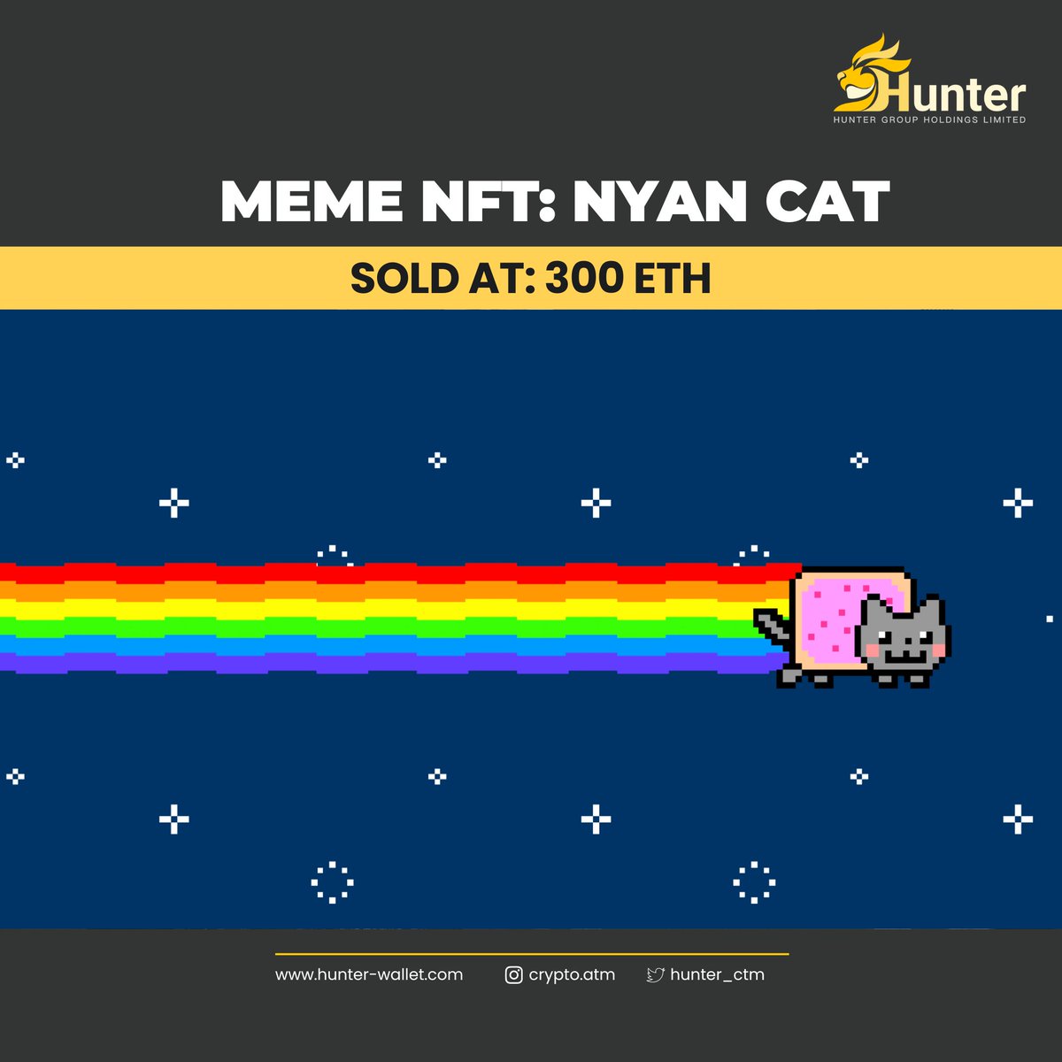 hunter_ctm's tweet photo. Chris Torres, the creator of Nyan Cat character, was the first meme maker to sell his creation as an NFT in February of 2021. He made history when he sold his rainbow pop-tart cat at an auction worth nearly $600,000 at the time.
#HunterCTM https://t.co/ZZtnGt3yS0