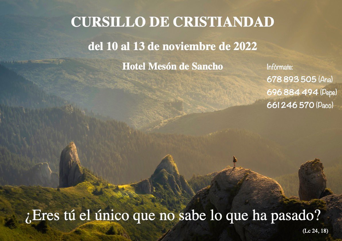 Ya tenemos fecha para nuestro próximo Cursillo del 10 al 13 noviembre. <a href="/CursillosSpain/">Cursillos de Cristiandad España</a> #decolores #cursillos #algeciras #hotelmesondesancho