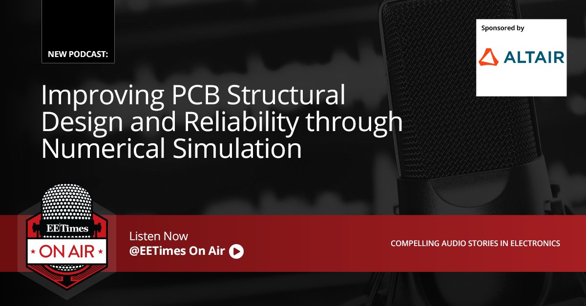 eetimes's tweet photo. Our podcast with @Altair_Inc discusses how numerical simulation can improve the ability for #electronic #engineers to predict and improve #PCB reliability performances through simulation.
Listen Now: https://t.co/AmWf3k5XGm
#EETimes #Sponsored #ElectronicEngineers #Podcast https://t.co/0hNBd1voEX