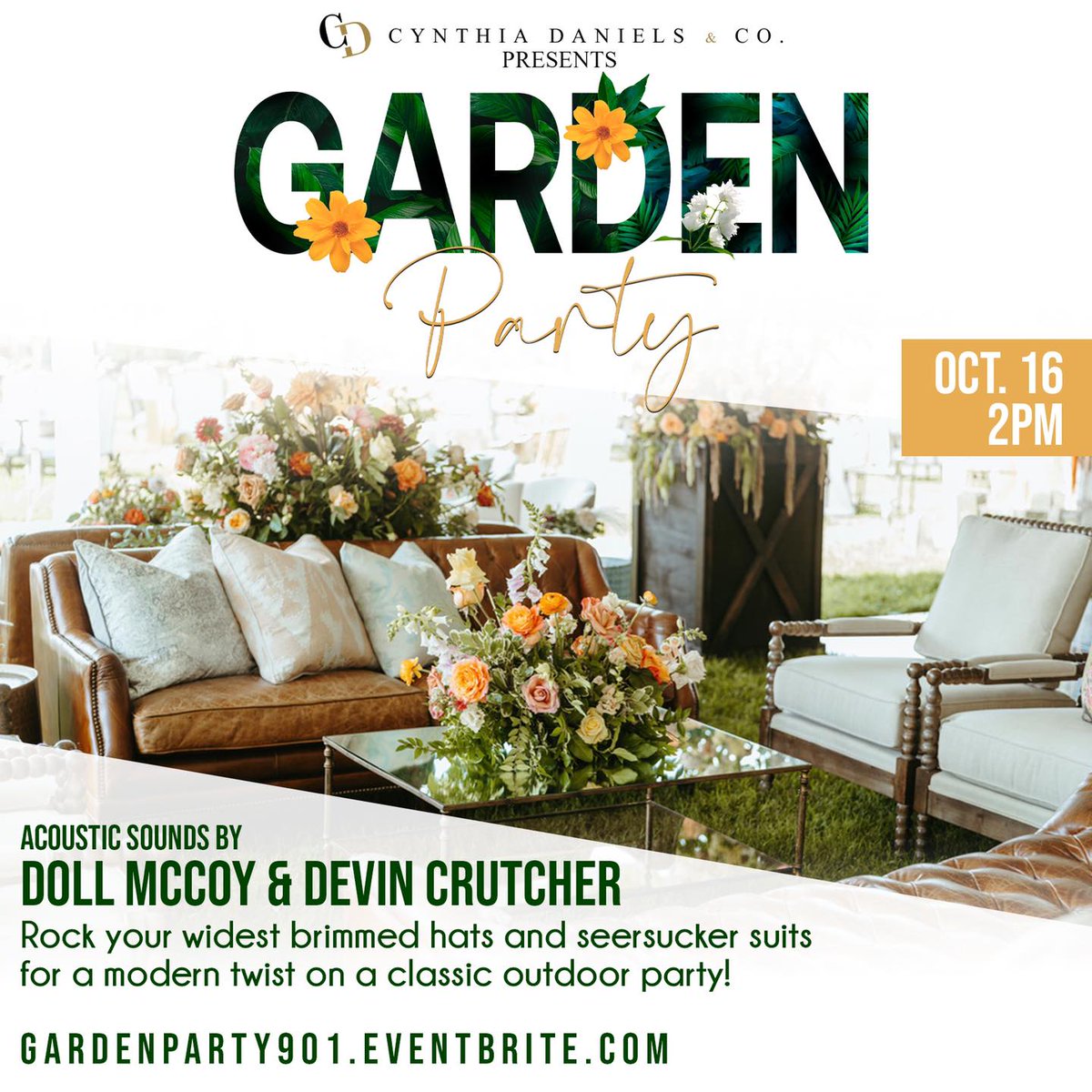 Cynthia Daniels & Co’s upcoming Garden Party is sure to be an incredible event to attend. Who doesn’t love live acoustic music? #WiLoandCo #LetsCreate #GardenParty #EventFlyer #Memphis #MemphisTennessee #GraphicDesign #Graphics #B2B #B2C #GraphicRetainer