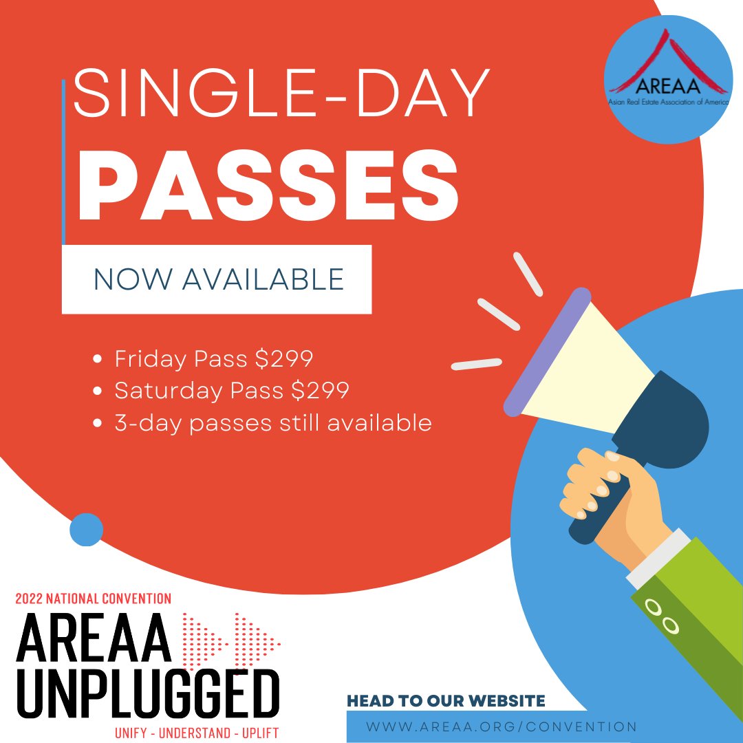 📲Can't Join for the whole time? We got you! Single-day passes are now available for purchase at areaa.org/convention . Join us in San Diego, California Oct 20-23rd as we build lasting memories with AREAA members from across the country.