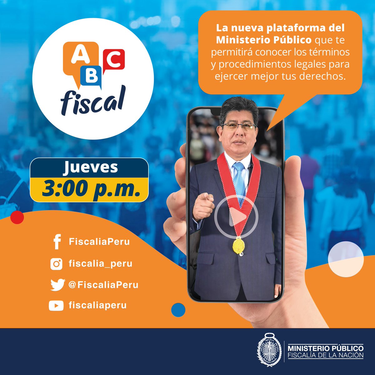 FiscaliaPeru's tweet photo. 🎤#ABCFiscal:
Sepa la ruta que sigue una #DenunciaConstitucional, el fiscal adjunto supremo, Elmer Ríos, coordinador del Área de Enriquecimiento Ilícito y Denuncias Constitucionales, explicará el procedimiento de este mecanismo legal. 
🗓  Mañana Jueves 13 de octubre
⏰ 3:00 P.M. https://t.co/EGdzwJwkkE