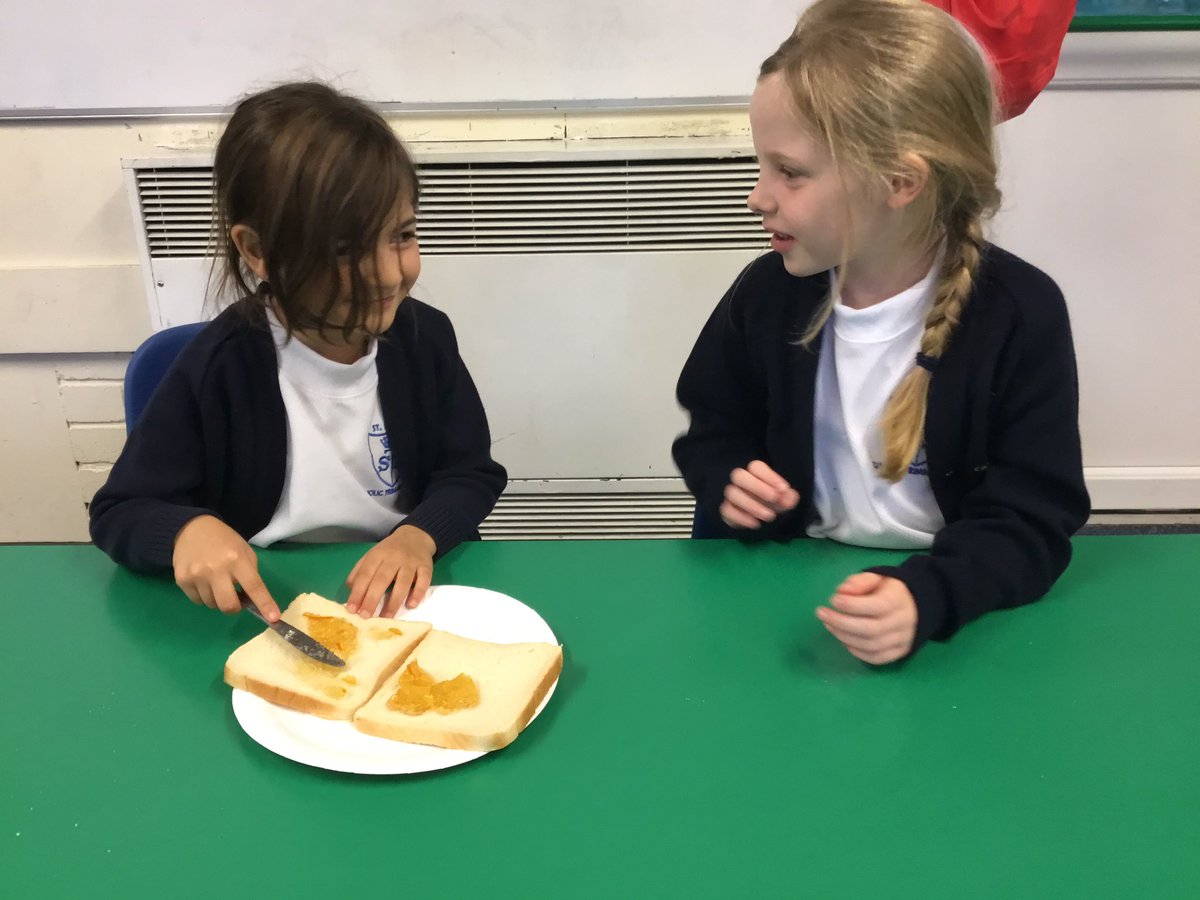 StmGolden's tweet photo. Recently, we have been reading Paddington stories in our English lessons. We are going to write instructions on how to make a marmalade sandwich, but we had to try for ourselves first! Mixed opinions but we had a great time! #STMEnglish #STMCookery https://t.co/qapH2paPvk
