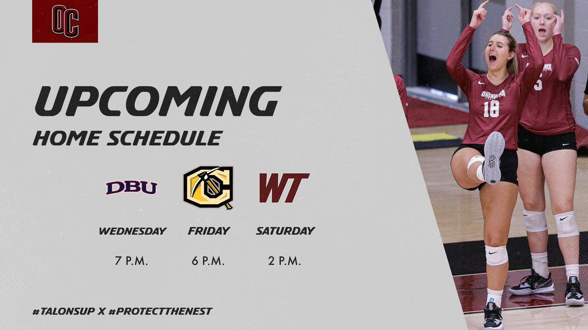 .<a href="/OCEagles_VOL/">Oklahoma Christian Volleyball</a> is back in OKC! 

Come help us #ProtectTheNest tonight as they take on DBU at 7! 

#TalonsUp