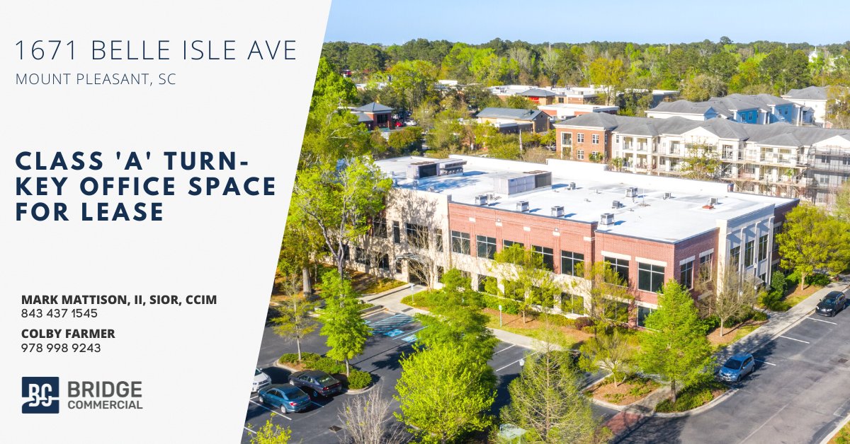 ⭐️Class 'A' Office Space For Lease

±8,582 SF available at the 1671 Belle Isle Avenue in Mount Pleasant. Are you looking for office space? Click the link in our bio or call Mark Mattison to let us help you!

#bridgecommercial #charlestonsc  #officespace #forlease #classA