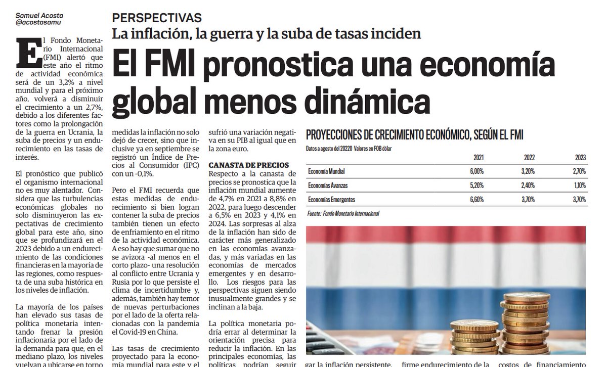 acostasamu's tweet photo. #Insigth: El pronóstico que publicó el organismo internacional no es alentador. Las turbulencias económicas no solo disminuyeron las expectativas de crecimiento global para este año, también se profundizará en el 2023 debido a un endurecimiento de las condiciones financieras. https://t.co/wJSo5WkddZ