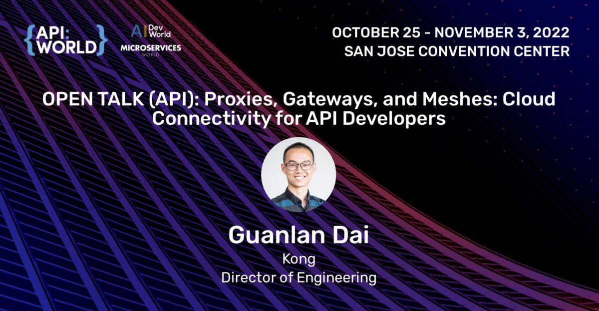 kong's tweet image. 🚨 Join us in-person or digitally for #APIWorld2022 to hear from our Guanlan Dai on Proxies, Gateways, Meshes, and much more: ow.ly/t5u650KZXFz @APIWorld
⚠️ We have 5️⃣0️⃣ FREE open passes 🎟️ for this event, so register and redeem before free passes run out! ($150 value.)