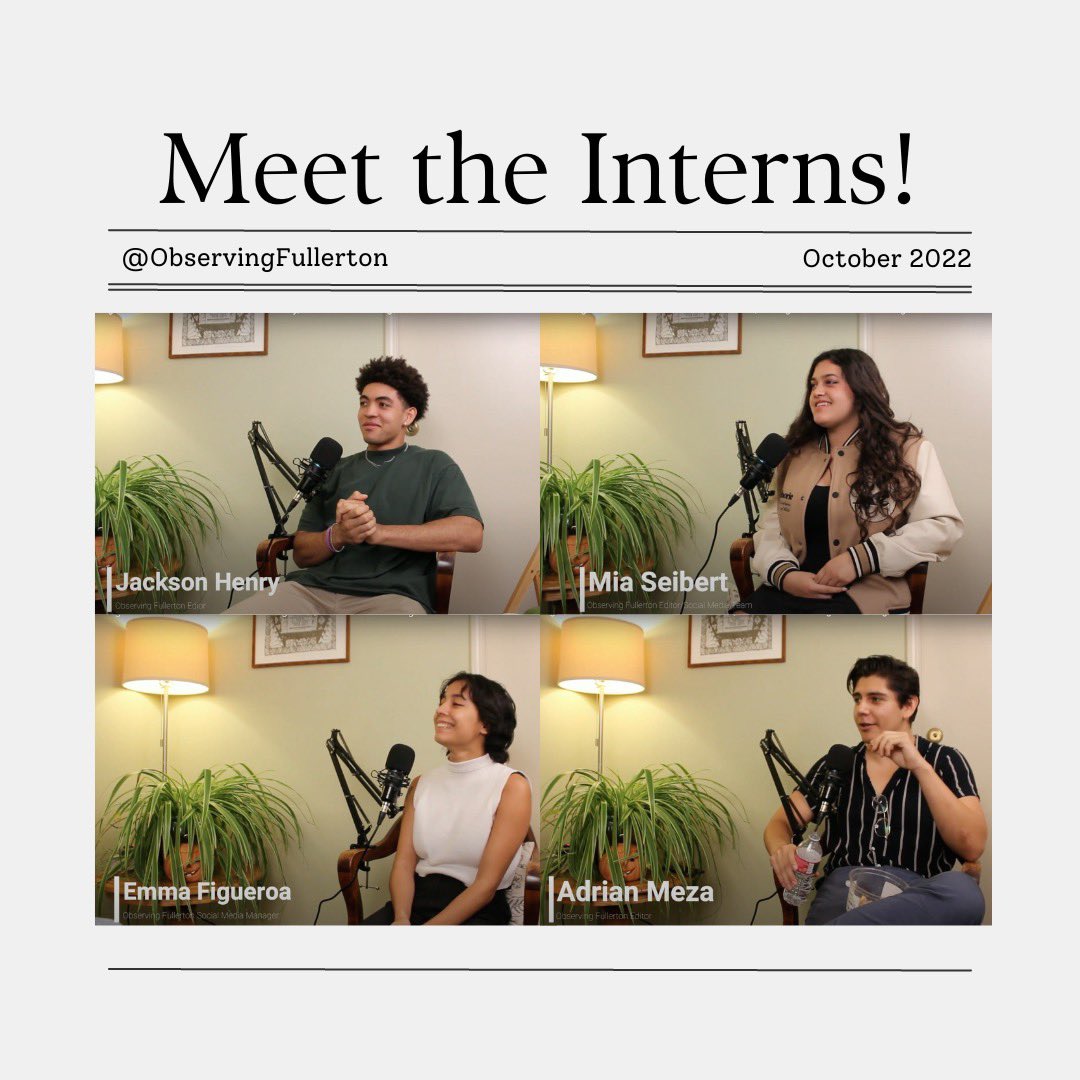 ObservingFul's tweet photo. Get to know our wonderful interns with our host, Urooj Naveed! 

Link is now in our bio 🎬 #FullertonObserver #ThankYouInterns https://t.co/0PyGJXIcM5