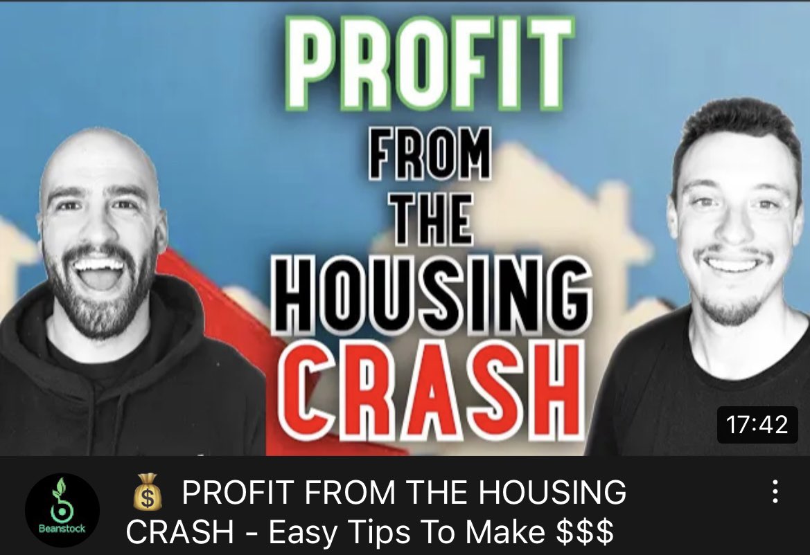 How To Profit From The Housing Crash

🏡 ->📉->💰

We explain:

1. Why the real estate market is crashing

2. How large of a crash to expect

3. Strategies to profit from this event

This doesn’t happen very often, so you don’t want to miss out on a chance like this 👇👇👇