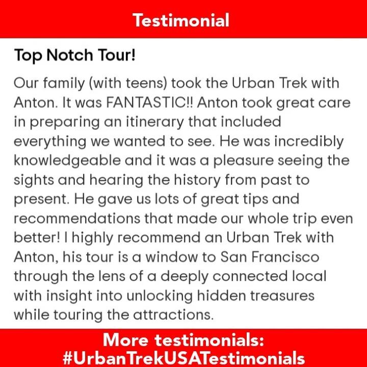 UrbanTrekLeader's tweet photo. #UrbanTrekUSATestimonials
@urbantrekusa had been a top-rated San Francisco walking and city tour since 2008. The quality of your San Francisco experience is and always will be our utmost priority!
#SanFrancisco #sfsmallmoment #BestSFPlanForYou #SFKind… https://t.co/HKtejNG7Kn https://t.co/8gIcGarVxT