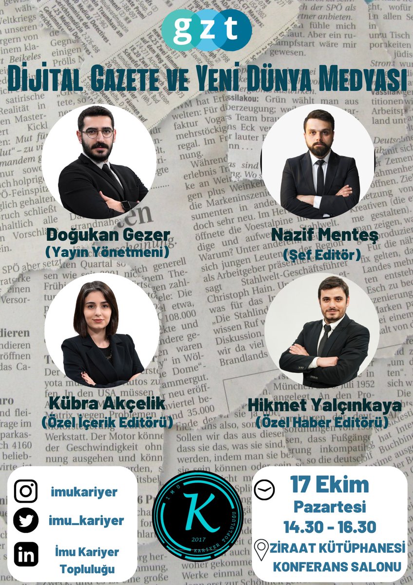 İMÜ Kariyer (@imu_kariyer) on Twitter photo İMÜ Kariyer Topluluğu olarak GZT @gzt ekibinden @gezerdogukan @nazfmentes <a href="/kubraakcelik/">Kübra Akçelik</a> yalcinkayah ile karşınızdayız!
✨Öğrencilerin kariyer hedeflerini oluşturmaları ve donanım kazanması adına DİJİTAL GAZETE VE YENİ DÜNYA MEDYASI konusunu gündeme getiriyoruz🚀 İMÜ Kariyer Topluluğu olarak GZT @gzt ekibinden @gezerdogukan @nazfmentes <a href="/kubraakcelik/">Kübra Akçelik</a> yalcinkayah ile karşınızdayız!
✨Öğrencilerin kariyer hedeflerini oluşturmaları ve donanım kazanması adına DİJİTAL GAZETE VE YENİ DÜNYA MEDYASI konusunu gündeme getiriyoruz🚀