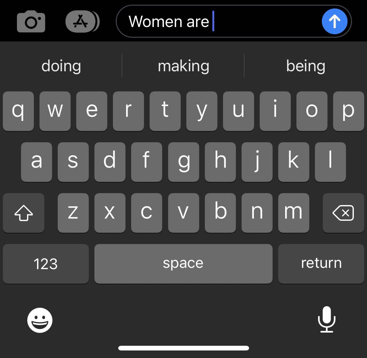 GirlTypeOne's tweet photo. I wanted to try the trend of letting your phone auto fill the sentence “women are ____” and it reads like a goddamn poem 😙👌 https://t.co/CHHwE5sqFn