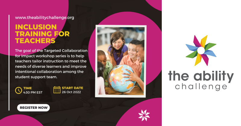 X4Impact's tweet photo. We're proud to have solutions like @AbilityChalleng in our Tech Directory, who are kicking off their Targeted Collaboration for Impact Cohort, #inclusiontraining for teachers, on October 26. 

Limited to 20 participants. Register today! #theabilitychallenge