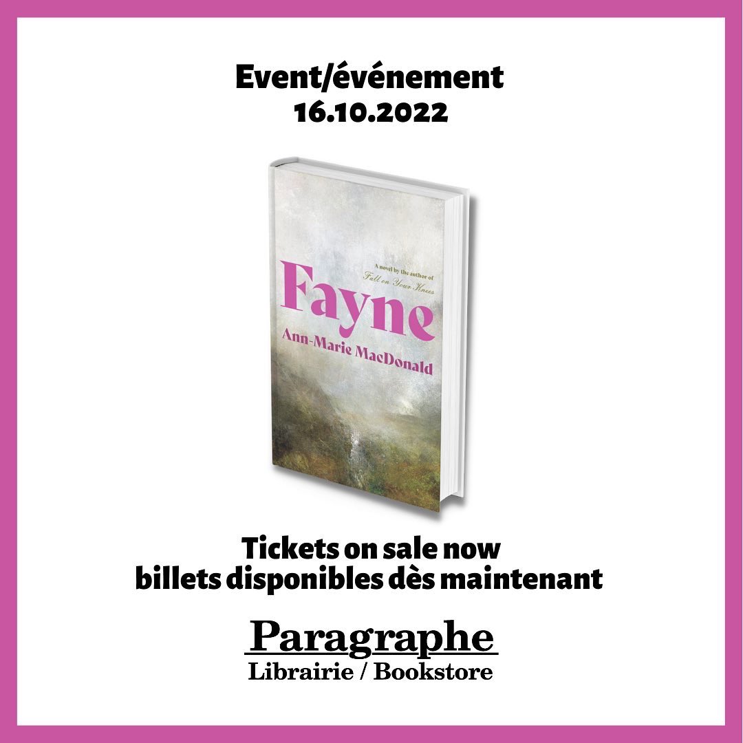 Rencontrez Ann-Marie MacDonald, auteure du nouveau roman Fayne, avec l'animatrice Eda Holmes ce dimanche 

Admission 5$

📆 Dimanche 16 octobre
🕖 14 heures
📍 Victoria Hall, 4626 rue Sherbrooke ouest
