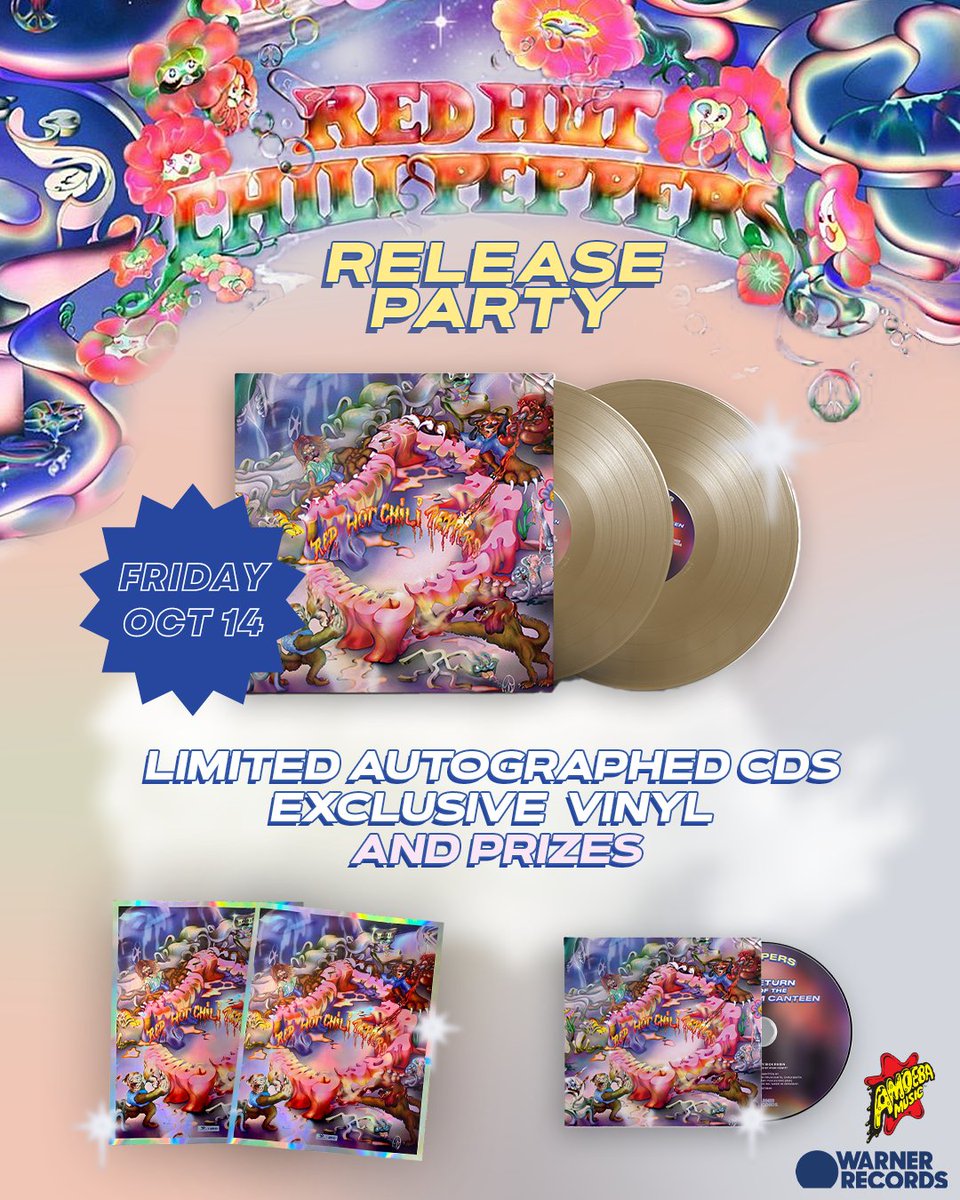 amoebamusic's tweet photo. Come hear the new @ChiliPeppers album this Friday, October 14 at Amoeba Hollywood at 12pm &amp; @AmoebaSF at 5pm! Win cool prizes and purchase a limited autographed CD and the indie exclusive LP (while supplies last).

LA info: https://t.co/3sGQvmISpg
SF info: https://t.co/DlkXNBV9YO https://t.co/CIEIyTvlXl