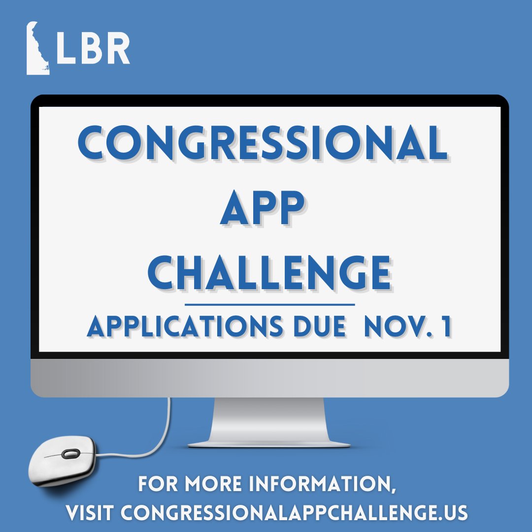 🚨Attention Delaware middle & high school students: do you have a passion for coding? The Congressional App Challenge is perfect for you! Learn more at about this exciting opportunity at congressionalappchallenge.us and make sure to apply before the November 1st deadline!