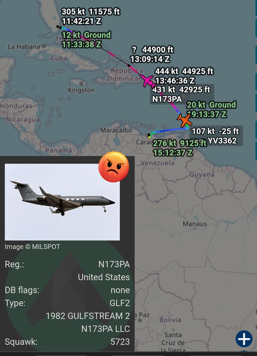 Arr3ch0's tweet photo. Otro intercambio en Canouan hoy? Hace pocas horas coincidieron en San Vicente y Granadinas el Ebola jet relacionado al gobiero 🇺🇸 #N173PA y el #YV3362. Unas 4 horas coincidieron y el N173PA ya se dirige a Florida. YV3362 acaba de despegar en dirección a #Venezuela https://t.co/aO9869cuDP