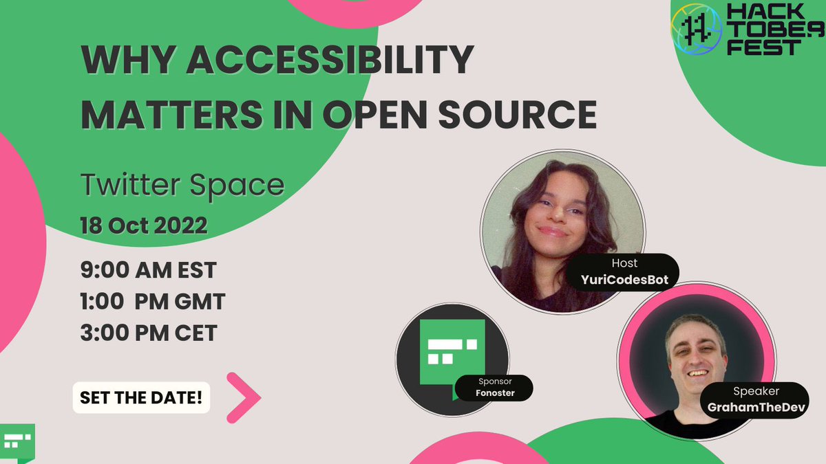 Let’s learn more about why accessibility matters in open source, specially with the low-code non-code contributions happening in Hacktoberfest 🎃 
(also I’M hosting)

Set your reminders! 💕
x.com/i/spaces/1LyxB…