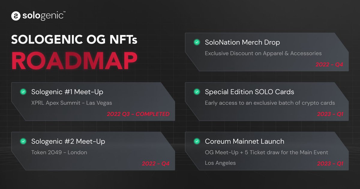 Vegas was just the beginning. Here's the roadmap for the Sologenic OG Club. 

More perks to be announced in 2023 at Coreum's Mainnet Launch.
