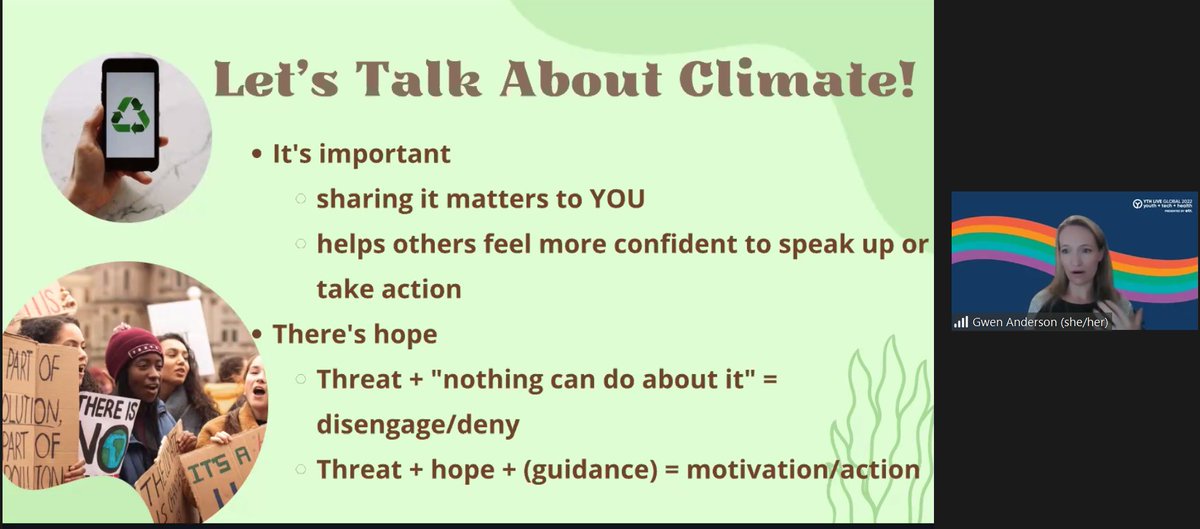 YTHorg's tweet photo. Youth Action for Eco-Anxiety and Climate Change: such an inspiring session on what can sometimes feel like a doomsday topic. Thank you for being here @usfca and giving us these actionable tips! 🌍 #ecoanxiety #climatechange #climateanxiety #YTHLiveGlobal2022 #ythlive https://t.co/CCiCAk8n1k