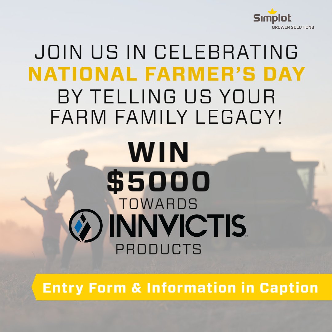 Are you proud of your farm family’s legacy? Tell us your story for a chance to win $5000 in @Innvictis products. To enter: go.simplot.com/FarmersDayCont… *No purchase necessary; Open to farmers 18+, residents of the US /DC only; Deadline 10/27/22; Ofcl. Rules go.simplot.com/FarmersDayCont….