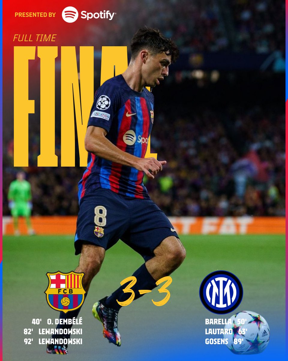 fcbstuffbr's tweet image. FIM DE JOGO! Barcelona fica apenas no empate com a Inter e agora precisa de um milagre para avançar às oitavas.