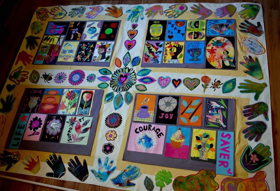 Joint collage many of #CraftCafe members have contributed to for the Out of Sight, Out of Mind exhibition, about creativity &amp; mental health. Made as the theme for the exhibition is 'gatherings', using the Craft Cafe as an example of a place that uses creativity for wellbeing ❤
