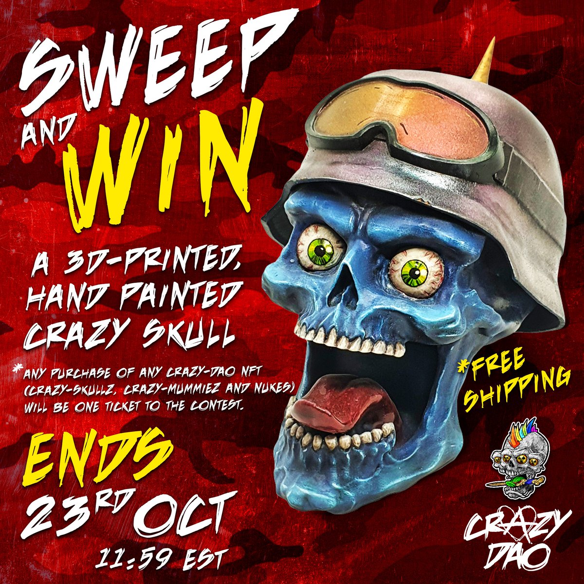 CrazySkullzSaga's tweet photo. 🚨Competition time again from @CrazyDAO_ 🚨

💀🔥💯

Sweep of any NFT from, Skullz, Mummiez or Nukes and you will be in with a chance to win this amazing 3D printed Crazy Skull.

This are so rare and I know you all want it!

Join in and win!

#NFTs #NFTGiveaways #NFTCommunity https://t.co/K9rl1M9l3q