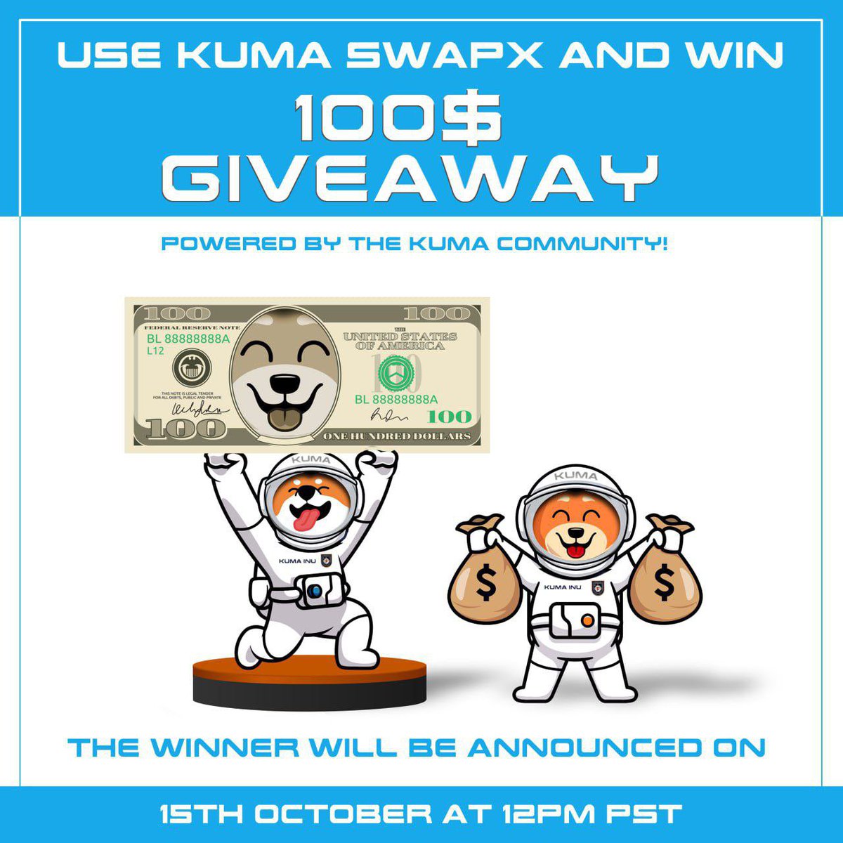 KumaAstronaut's tweet photo. @ShibSpain Buy #LEASH #SHIB $KUMA for a chance to win $100 🔥
There’s a 0% TRADING FEE for on-chain trades when you use @KumaSwapX 
Don’t miss out! 
https://t.co/v36tXga57T
#Giveaway #crypto #defi https://t.co/A8gvbGpONN