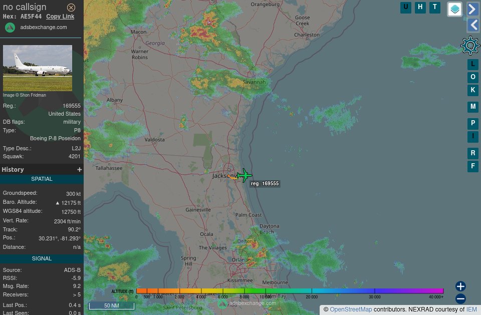 TheIntelFrog's tweet photo. P-8A Poseidon #AE5F44 as Navy LL818 is checking in to SEALORD for "real time #6" in the "Delta" row for the next 30 minutes.
She's been cleared from the SFC-FL230. https://t.co/2YPfHsdJmc