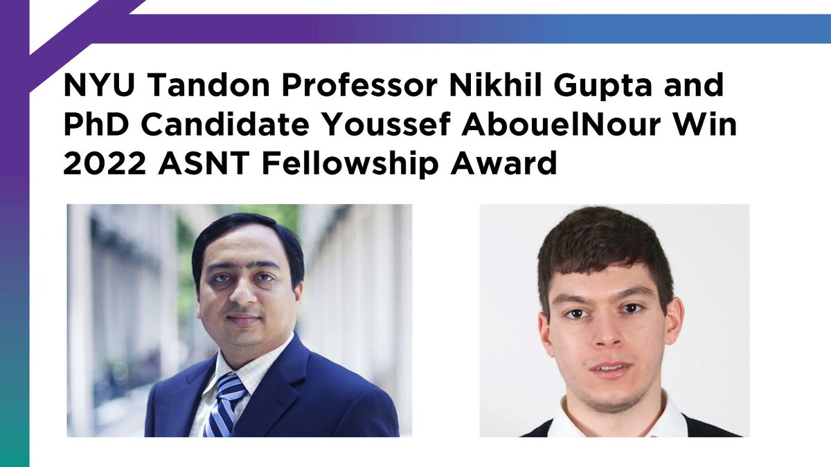 nyutandon's tweet image. Join us in congratulating #Tandon #mechnicalengineering professor @NikhilGupta_nyu and PhD candidate Youssef AbouelNour, who&apos;ve been awarded a 2022 Fellowship Award from @ASNTinfo #NYUTandonMade