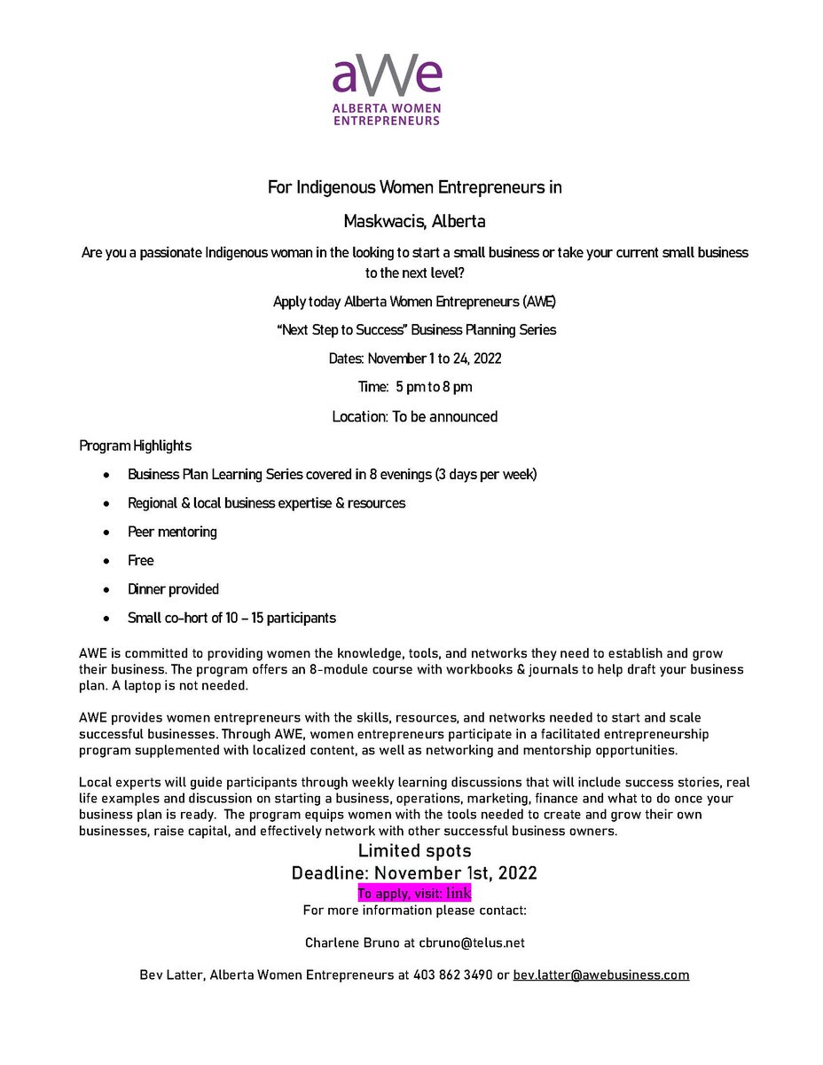 <a href="/SamsonCree/">Samson Cree Nation</a> Alberta Women Entrepreneurs: Contact information on poster. #Business