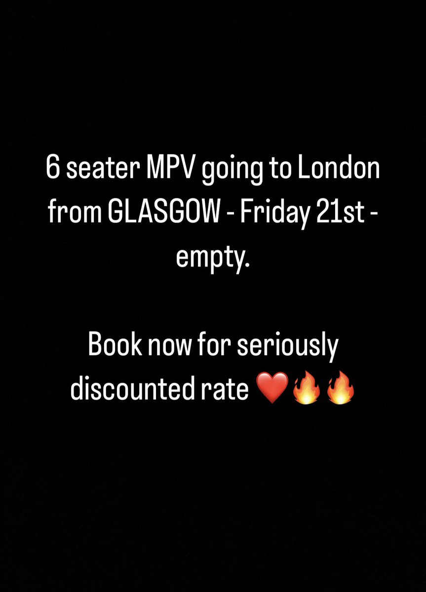 RazPrivateHire's tweet photo. Glasgow to London for fraction of the price!! 
Book now

#glasgow #london #airport #hotel #heathrow #carlisle #Edinburgh #taxi #privatehire #cab #book #discount #razhire https://t.co/EOKuOAt1Yq
