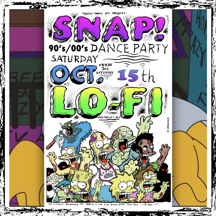 This Sat Oct 15 SNAP! 90s vs 2000s Dance Party <a href="/lofiseattle/">Lo-Fi Performance Gallery</a> 9pm $10 ❤️ <a href="/TrashyTrashDJz/">Trashy Trash DJs</a> <a href="/ac_lewis/">AC Lewis</a> <a href="/djmadmaxwallace/">MadMax Wallace</a> <a href="/introcut/">introcut</a> Every 3rd Saturday! <a href="/houseofcocopdx/">House of Coco</a> #SNAP90s Event link… facebook.com/events/s/oct-1…