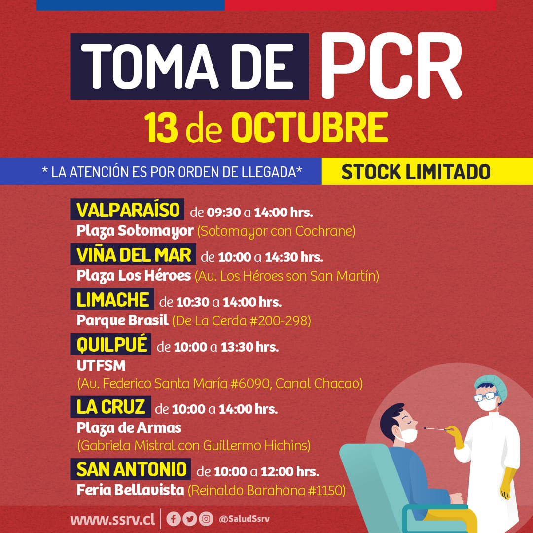 SaludSsrv's tweet photo. 📣 IMPORTANTE: A continuación compartimos los operativos de Búsqueda Activa de Casos de mañana jueves 13 de octubre. Test PCR y antígenos totalmente gratuitos. #SeguimosCuidándonos https://t.co/z8CdqtcPXj