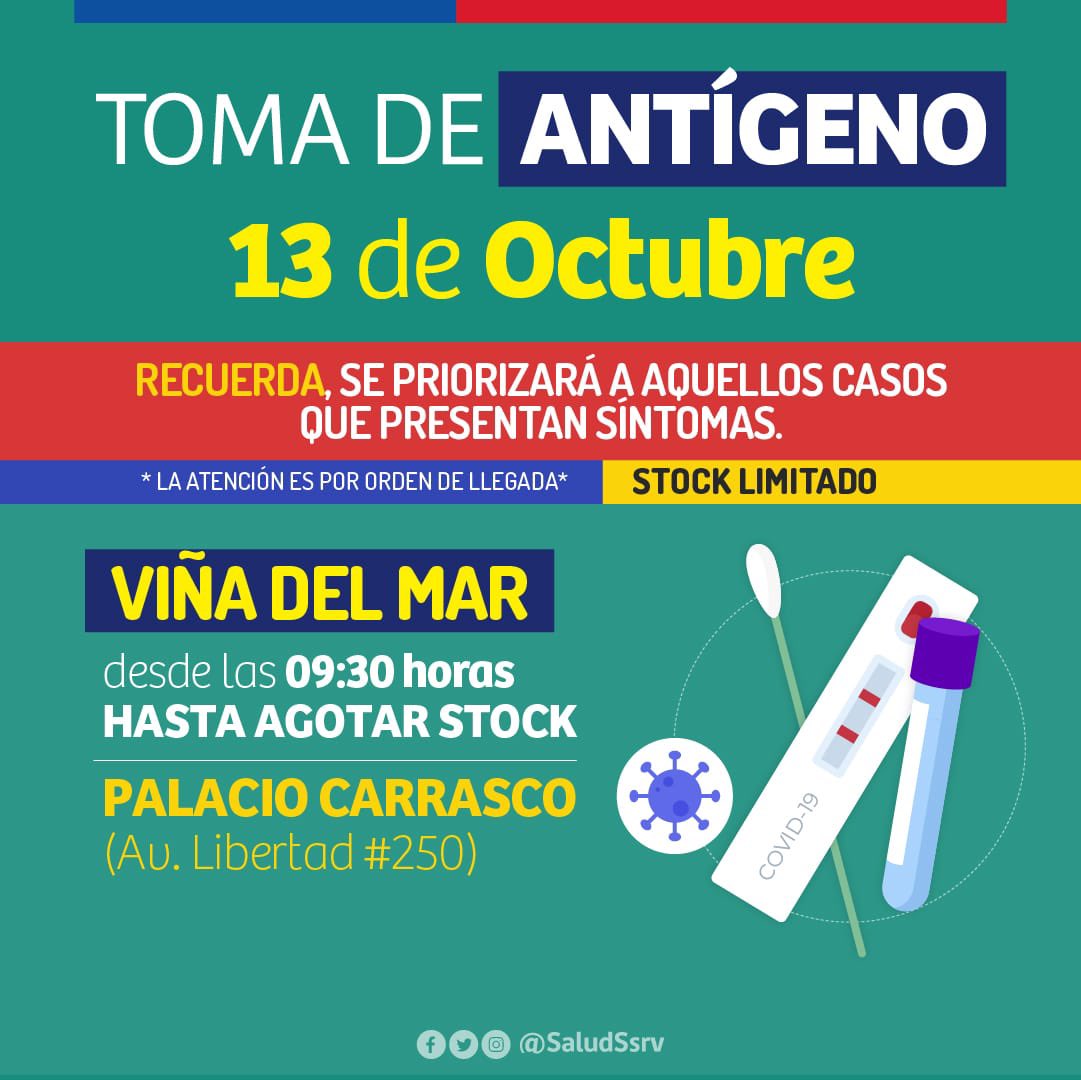 SaludSsrv's tweet photo. 📣 IMPORTANTE: A continuación compartimos los operativos de Búsqueda Activa de Casos de mañana jueves 13 de octubre. Test PCR y antígenos totalmente gratuitos. #SeguimosCuidándonos https://t.co/z8CdqtcPXj