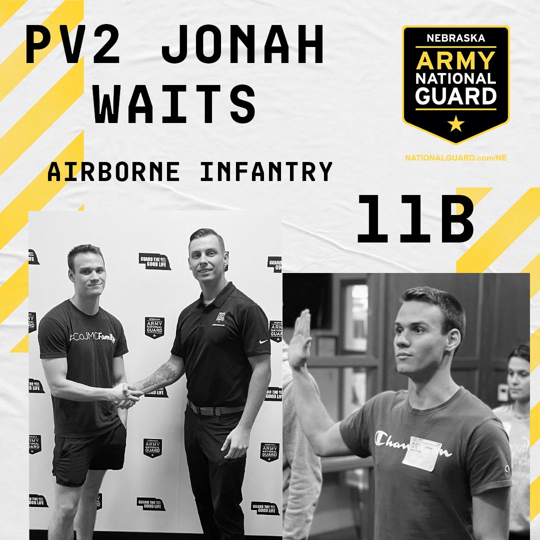 NEarmyguard's tweet photo. Please help us welcome PV2 Jonah Waits to the Nebraska Army National Guard! He joined as an 11B Infantryman with an Airborne contract earning a $20,000 Enlistment Bonus!
#GuardTheGoodLife #11B #Infantry #Airborne #UNL https://t.co/UnYZLKJ05d