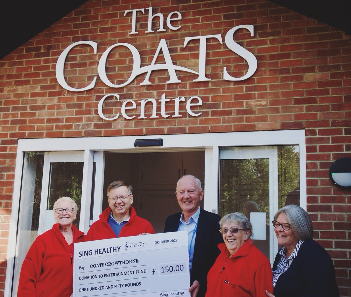 Sing Healthy Choirs (@singhealthy) on Twitter photo Sing Healthy were delighted to present a cheque for £150.00 to <a href="/COATScrowthorne/">COATS Crowthorne</a> today. The donation was raised at our Jubilee concert with Ascot Brass and our Bracknell Choir in July this year. Thank you to all involved in the concert. 😊 Sing Healthy were delighted to present a cheque for £150.00 to <a href="/COATScrowthorne/">COATS Crowthorne</a> today. The donation was raised at our Jubilee concert with Ascot Brass and our Bracknell Choir in July this year. Thank you to all involved in the concert. 😊