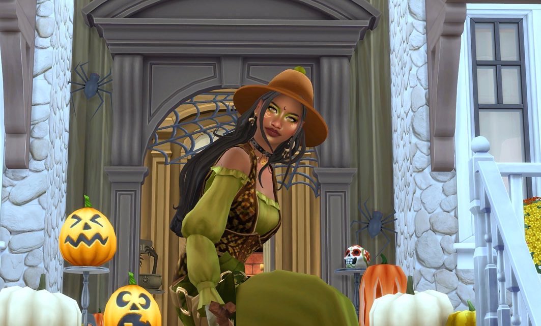 she’s a bad witch.. ;) day 12/31 DAYS OF SIMBLREEN COSTUMES! this woodland witch halloween costume just went live on my youtube channel!! FULL CC list is in the description box 🤍 don’t forget about the expansion pack giveaway that’s going on! #ts4 #sims4 #simblreen