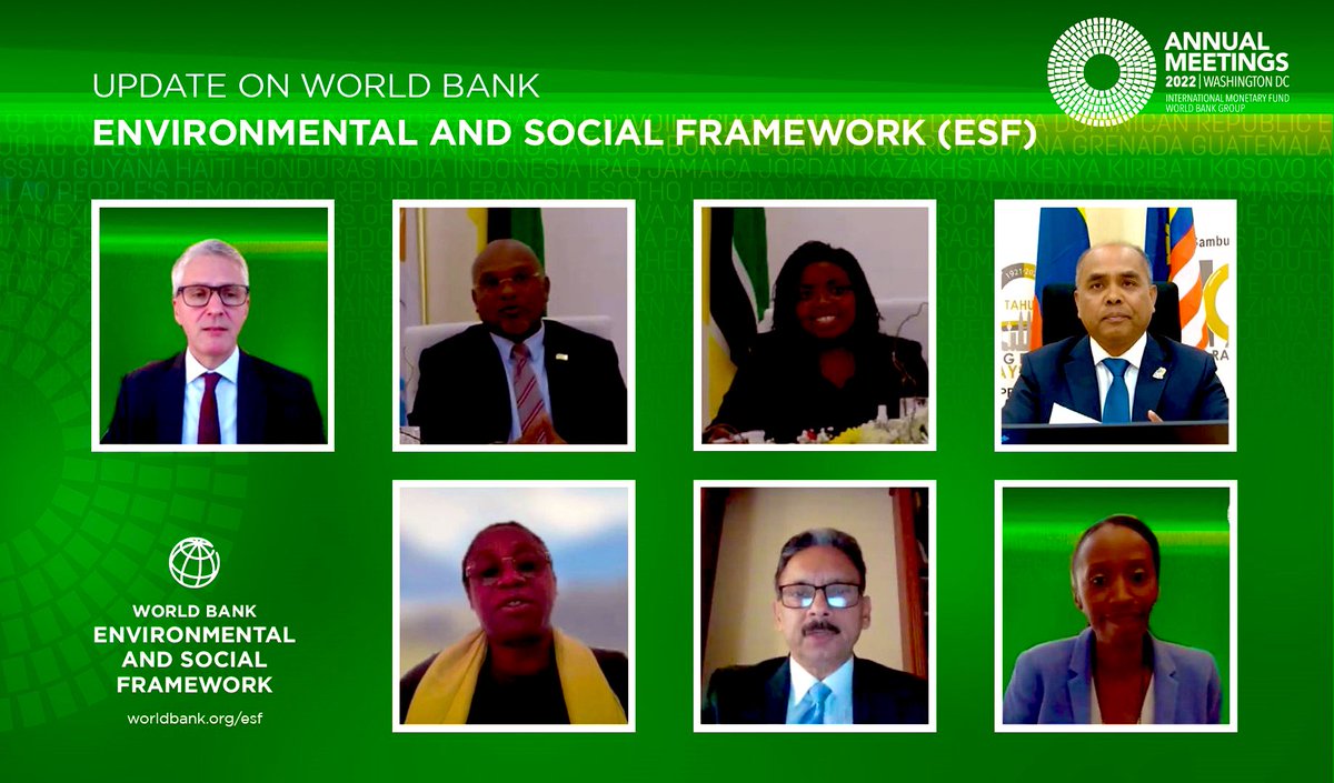 Thank you to Minister Mesquita of Mozambique, Dr. Rameli of @PLANMalaysia_ , <a href="/EdMountfield/">Ed Mountfield</a>, <a href="/Idah_WB/">Idah Pswarayi-Riddihough</a> &amp; our CSO partners for joining our ESF event yesterday. We're committed to working with our clients to support stronger national E&amp;S management systems. wrld.bg/GR3M50L7Ams