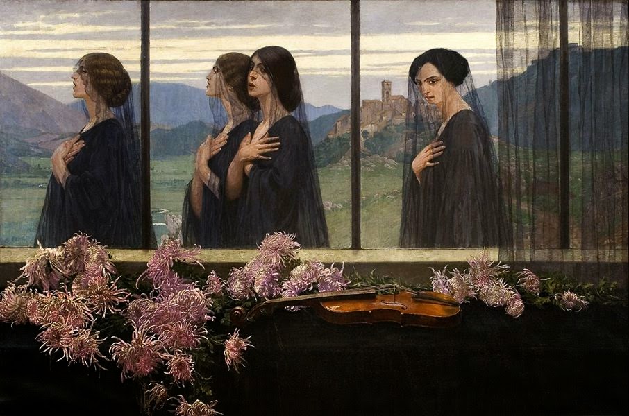wikivictorian's tweet image. The Four Strings of a Violin, by Polish painter Edward Okuń (1914). Arizona State University Art Museum.