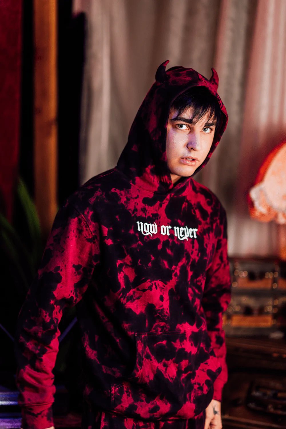 Red hoodie with horns sale