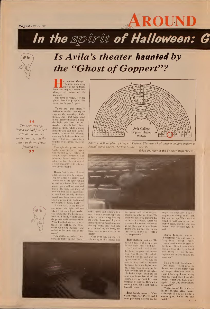 avila_archives's tweet photo. October is Spooky Month, and what’s spookier than a campus ghost story?! Is Avila’s Goppert Theatre haunted by the ghost of the architect who designed it? Depends on who you ask… #AskAnArchivist #ArchivesMonth https://t.co/Fo4ZKE9shf
