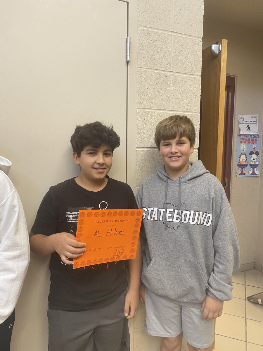 Mrs_Garman's tweet photo. Fire team Pride of NRMS:   Weston T and Kaylee W
Firecrackers of the Month (with certificates):  Kerra P and Ali A 
#nrinspiregreat https://t.co/iWal84kNE3