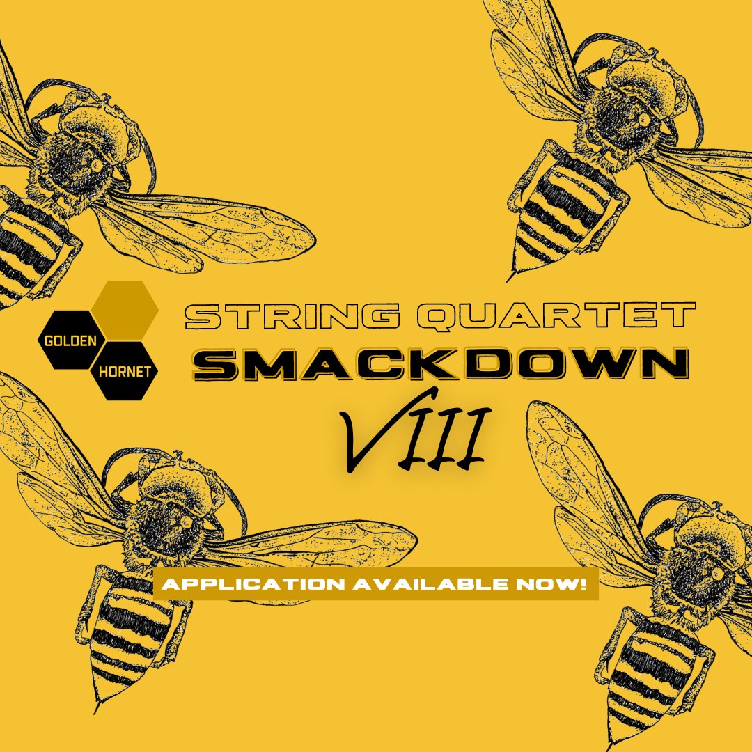 🚨Calling ALL composers🚨⠀
STRING QUARTET SMACKDOWN IS BACK💥Applications are NOW OPEN‼⠀
⠀
FREE TO ENTER! $1500 GRAND PRIZE! Learn more here 👉goldenhornet.org/smackdown
⠀
🎼Compositions must be 4' long and written for a traditional string quartet. ⠀